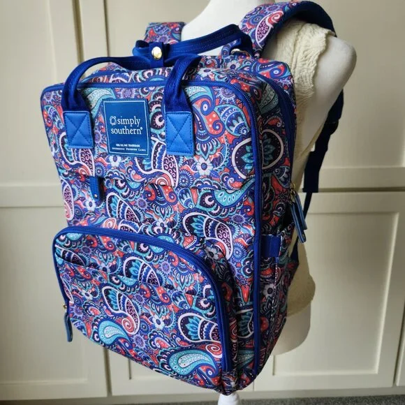 Large Simply Southern Blue Paisley Backpack Academia School Pretty Colorful Cute - Picture 2 of 16
